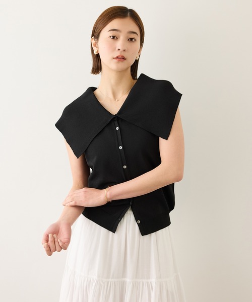 ROPE'(ロペ)の「ビッグカラーオフショルライクトップス/イージーケア(ニット/セーター・レディース・ネイビー/オフホワイト/ブラック・FREE)」の14枚目の写真