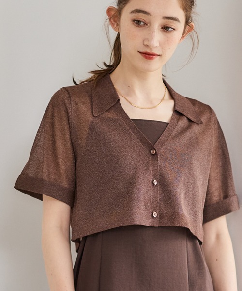 12Twelve Agenda（トゥエルブ　アジェンダ）の「ラメシアーVネック衿付カーディガン（カーディガン/ボレロ・レディース・ネイビー/ブラウン/ライトグレー・M）」の3枚目の写真