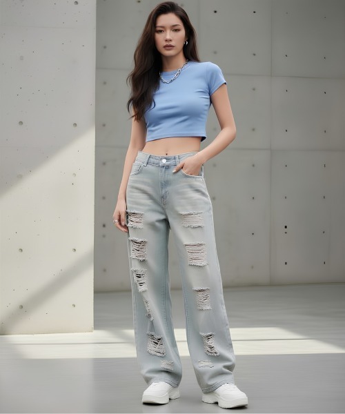 center i(センターアイ)の「ヴィンテージクラッシュワイドデニムパンツ(デニムパンツ・レディース・ブルー・S/M)」の3枚目の写真