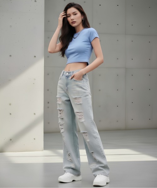center i(センターアイ)の「ヴィンテージクラッシュワイドデニムパンツ(デニムパンツ・レディース・ブルー・S/M)」の4枚目の写真