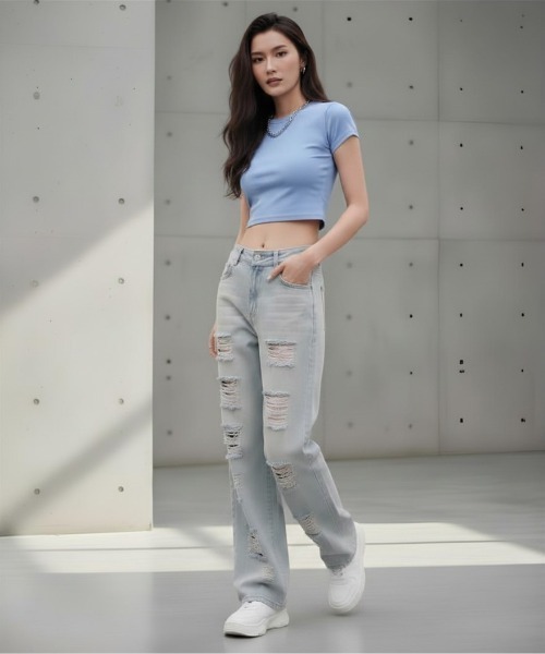 center i(センターアイ)の「ヴィンテージクラッシュワイドデニムパンツ(デニムパンツ・レディース・ブルー・S/M)」の5枚目の写真