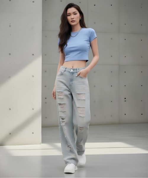 center i(センターアイ)の「ヴィンテージクラッシュワイドデニムパンツ(デニムパンツ・レディース・ブルー・S/M)」の6枚目の写真