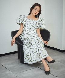 袖取り外し可能 3WAY フラワージャガード パフスリーブ ロング ワンピース 結婚式 パンツドレス パーティードレス オケージョンドレス お呼ばれ 二次会 成人式 同窓会 謝恩会 マタニティ 妊婦《着用動画あり》