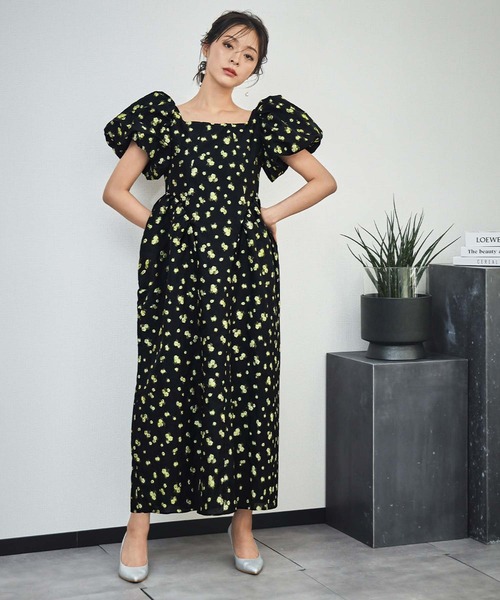 girl(ガール)の「袖取り外し可能 3WAY フラワージャガード パフスリーブ ロング ワンピース 結婚式 パンツドレス パーティードレス オケージョンドレス お呼ばれ 二次会 成人式 同窓会 謝恩会 マタニティ 妊婦《着用動画あり》(ドレス・レディース・ブラック×グレー/ホワイト×イエロー/ブラック×イエロー・MT/M/S)」の1枚目の写真