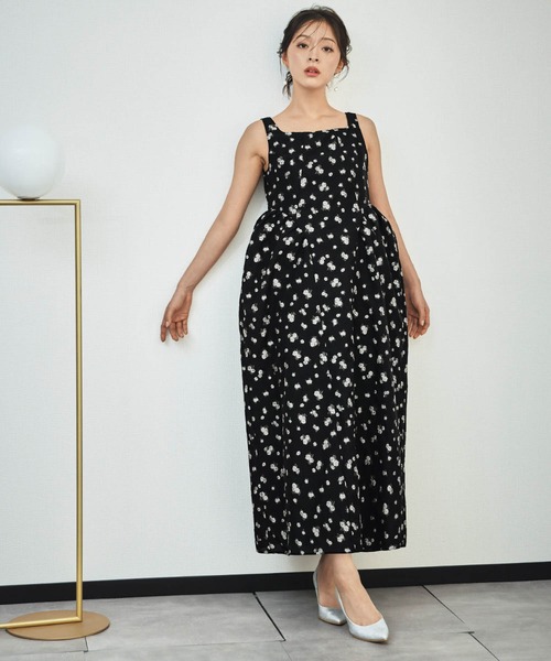 girl(ガール)の「袖取り外し可能 3WAY フラワージャガード パフスリーブ ロング ワンピース 結婚式 パンツドレス パーティードレス オケージョンドレス お呼ばれ 二次会 成人式 同窓会 謝恩会 マタニティ 妊婦《着用動画あり》(ドレス・レディース・ブラック×グレー/ホワイト×イエロー/ブラック×イエロー・MT/M/S)」の3枚目の写真