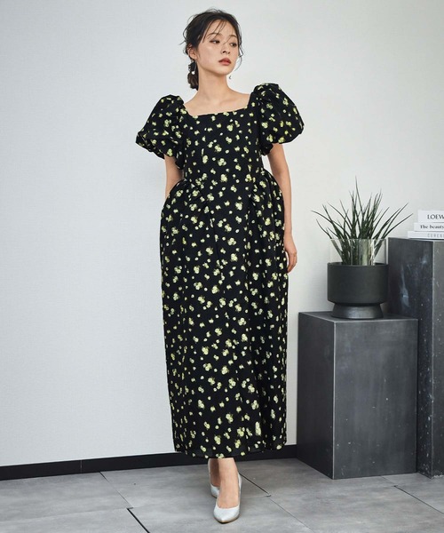 girl(ガール)の「袖取り外し可能 3WAY フラワージャガード パフスリーブ ロング ワンピース 結婚式 パンツドレス パーティードレス オケージョンドレス お呼ばれ 二次会 成人式 同窓会 謝恩会 マタニティ 妊婦《着用動画あり》(ドレス・レディース・ブラック×グレー/ホワイト×イエロー/ブラック×イエロー・MT/M/S)」の5枚目の写真
