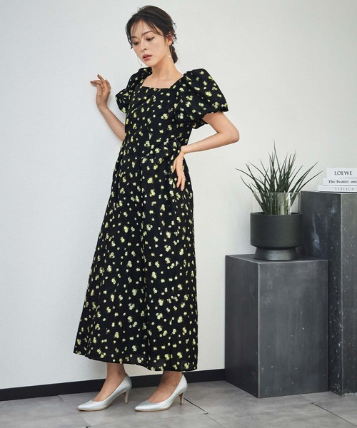 girl(ガール)の「袖取り外し可能 3WAY フラワージャガード パフスリーブ ロング ワンピース 結婚式 パンツドレス パーティードレス オケージョンドレス お呼ばれ 二次会 成人式 同窓会 謝恩会 マタニティ 妊婦《着用動画あり》(ドレス・レディース・ブラック×グレー/ホワイト×イエロー/ブラック×イエロー・MT/M/S)」の8枚目の写真