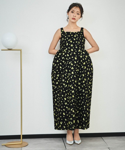 girl(ガール)の「袖取り外し可能 3WAY フラワージャガード パフスリーブ ロング ワンピース 結婚式 パンツドレス パーティードレス オケージョンドレス お呼ばれ 二次会 成人式 同窓会 謝恩会 マタニティ 妊婦《着用動画あり》(ドレス・レディース・ブラック×グレー/ホワイト×イエロー/ブラック×イエロー・MT/M/S)」の9枚目の写真