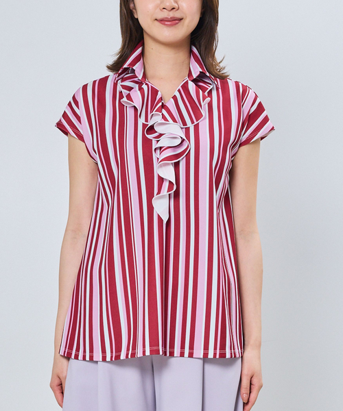 NARACAMICIE(ナラカミーチェ)の「【NARACAMICIE】強撚スムースマルチストライプフリルカットソー(Tシャツ/カットソー・レディース・レッド/ブルー・M/XL)」の12枚目の写真