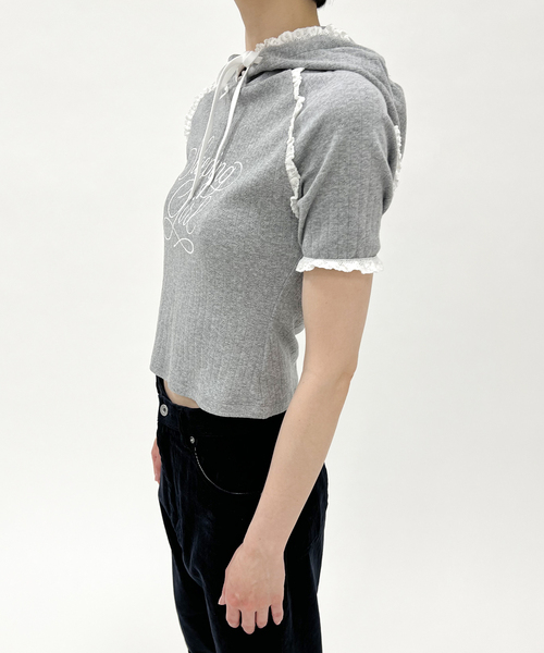EDIT. FOR LULU（エディットフォールル）の「【YUHAN WANG/ユハン ワン】lace trim hoodie（Tシャツ/カットソー・レディース・チャコールグレー・FREE）」の15枚目の写真