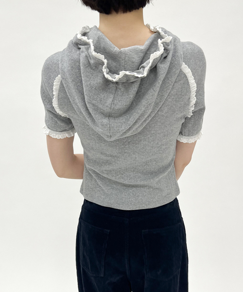 EDIT. FOR LULU（エディットフォールル）の「【YUHAN WANG/ユハン ワン】lace trim hoodie（Tシャツ/カットソー・レディース・チャコールグレー・FREE）」の8枚目の写真