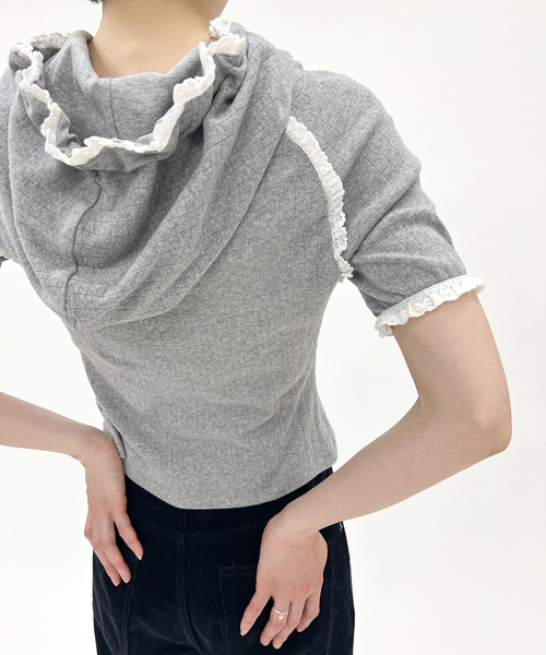 EDIT. FOR LULU（エディットフォールル）の「【YUHAN WANG/ユハン ワン】lace trim hoodie（Tシャツ/カットソー・レディース・チャコールグレー・FREE）」の9枚目の写真