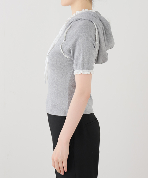 EDIT. FOR LULU（エディットフォールル）の「【YUHAN WANG/ユハン ワン】lace trim hoodie（Tシャツ/カットソー・レディース・チャコールグレー・FREE）」の12枚目の写真
