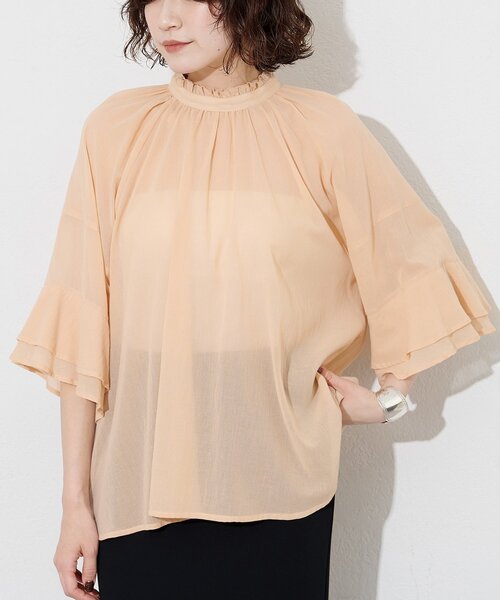 美品✨ウィムガゼット 4,4万円 シルクフィブリルシャツ　ブラウス　ブラウン セール】コットンシフォンブラウス（シャツ/ブラウス）｜Whim Gazette