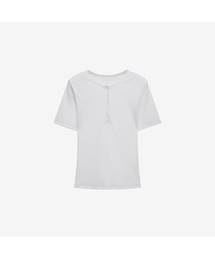 [W]ヘンリーネックリブTシャツ - 3カラー