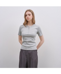 [W]ヘンリーネックリブTシャツ - 3カラー