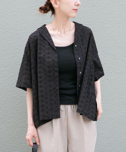 ITEMS URBANRESEARCH(アイテムズ アーバンリサーチ)の「レース開襟シャツ(シャツ/ブラウス・レディース・ブラック/ホワイト・FREE)」の1枚目の写真