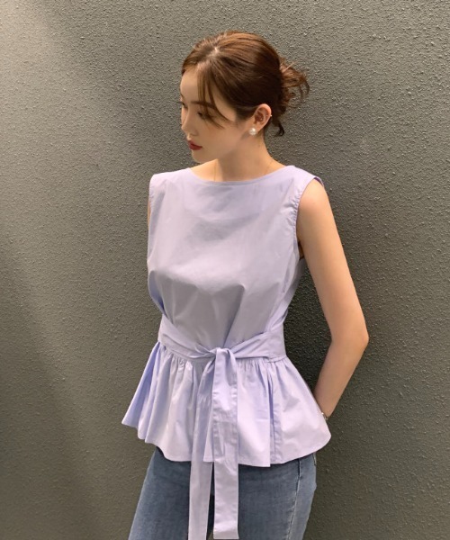 FAVORITO(ファヴォリート)の「リボンノースリーブブラウス(シャツ/ブラウス・レディース・ブラック/ホワイト/ブルー・F)」の13枚目の写真