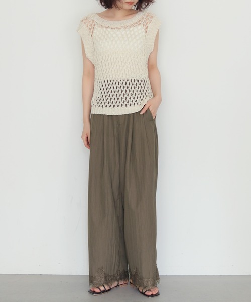 cheriella(シェリエラ)の「【cheriella】リネンライク タックレースパンツ LINEN-LIKE TUCKED LACE PANTS(スラックス・レディース・ブラウン/アイボリー/ブラック・FREE)」の10枚目の写真