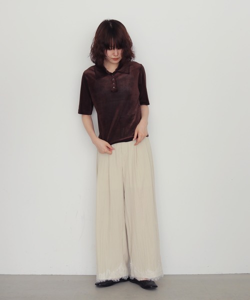 cheriella(シェリエラ)の「【cheriella】リネンライク タックレースパンツ LINEN-LIKE TUCKED LACE PANTS(スラックス・レディース・ブラウン/アイボリー/ブラック・FREE)」の12枚目の写真