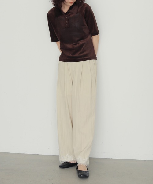 cheriella(シェリエラ)の「【cheriella】リネンライク タックレースパンツ LINEN-LIKE TUCKED LACE PANTS(スラックス・レディース・ブラウン/アイボリー/ブラック・FREE)」の9枚目の写真