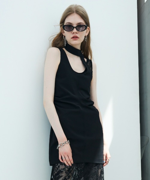 JOSE MOON（ジョゼムーン）の「TIE NECK MINI DRESS/タイネックミニドレス（ワンピース・レディース・ブラック/ブラウン・36/38）」の2枚目の写真