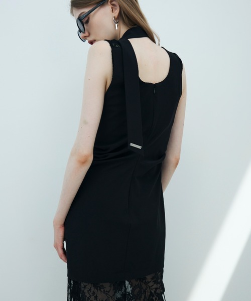 JOSE MOON（ジョゼムーン）の「TIE NECK MINI DRESS/タイネックミニドレス（ワンピース・レディース・ブラック/ブラウン・36/38）」の7枚目の写真