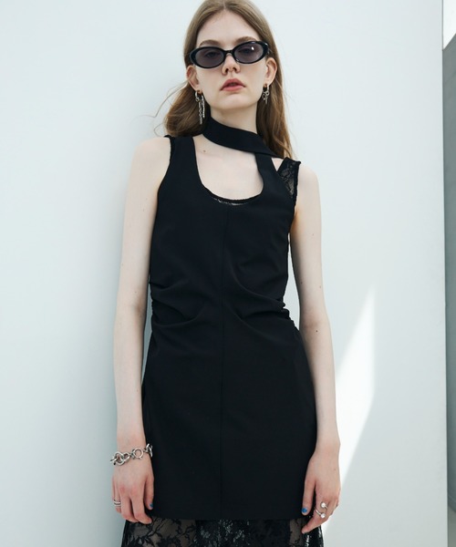 JOSE MOON（ジョゼムーン）の「TIE NECK MINI DRESS/タイネックミニドレス（ワンピース・レディース・ブラック/ブラウン・36/38）」の3枚目の写真