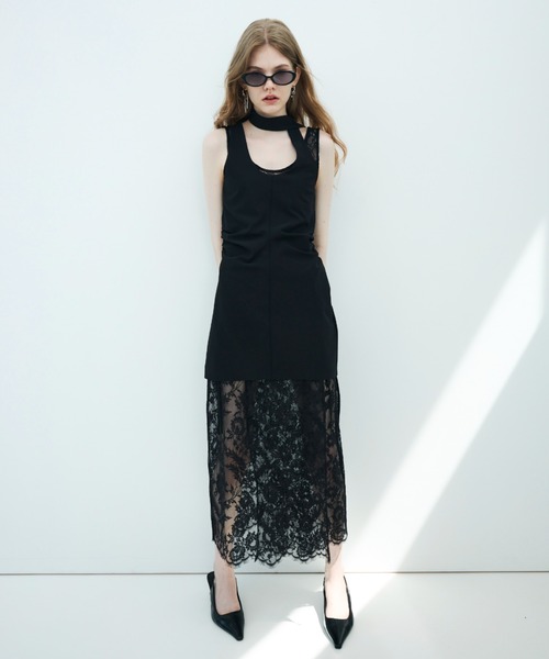 JOSE MOON（ジョゼムーン）の「TIE NECK MINI DRESS/タイネックミニドレス（ワンピース・レディース・ブラック/ブラウン・36/38）」の9枚目の写真
