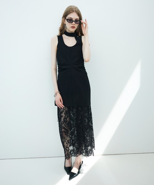 JOSE MOON（ジョゼムーン）の「TIE NECK MINI DRESS/タイネックミニドレス（ワンピース・レディース・ブラック/ブラウン・36/38）」の10枚目の写真