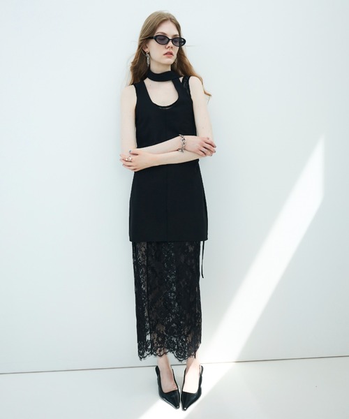 JOSE MOON（ジョゼムーン）の「TIE NECK MINI DRESS/タイネックミニドレス（ワンピース・レディース・ブラック/ブラウン・36/38）」の11枚目の写真