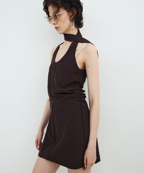 JOSE MOON（ジョゼムーン）の「TIE NECK MINI DRESS/タイネックミニドレス（ワンピース・レディース・ブラック/ブラウン・36/38）」の18枚目の写真