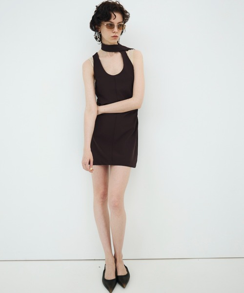 JOSE MOON（ジョゼムーン）の「TIE NECK MINI DRESS/タイネックミニドレス（ワンピース・レディース・ブラック/ブラウン・36/38）」の21枚目の写真