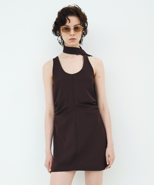 JOSE MOON（ジョゼムーン）の「TIE NECK MINI DRESS/タイネックミニドレス（ワンピース・レディース・ブラック/ブラウン・36/38）」の17枚目の写真