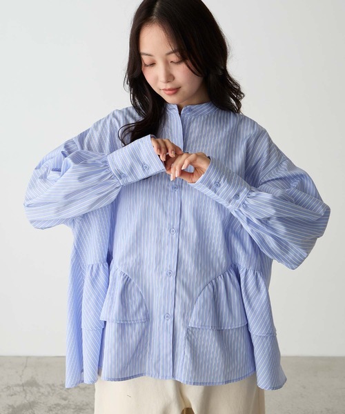 forksy.(フォルクシー)の「【forksy.】フリルティアード バンドカラーシャツ(シャツ/ブラウス・レディース・ベージュ系/ブルー系/ピンク系/サックスブルー・FREE)」の3枚目の写真