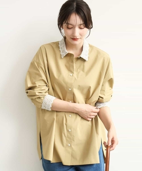 MK MICHEL KLEIN（エムケーミッシェルクラン）の「[洗える]レースデザインシャツ（シャツ/ブラウス・レディース・ライトブルー/ライトイエロー・38）」の2枚目の写真
