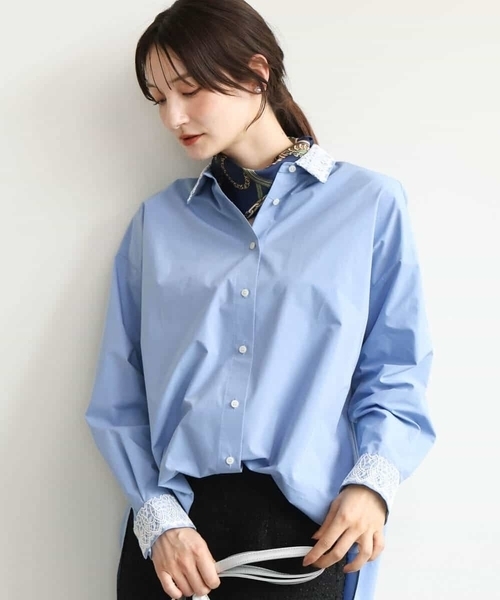 MK MICHEL KLEIN（エムケーミッシェルクラン）の「[洗える]レースデザインシャツ（シャツ/ブラウス・レディース・ライトブルー/ライトイエロー・38）」の19枚目の写真