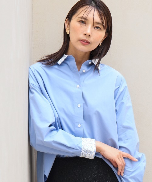 MK MICHEL KLEIN（エムケーミッシェルクラン）の「[洗える]レースデザインシャツ（シャツ/ブラウス・レディース・ライトブルー/ライトイエロー・38）」の5枚目の写真