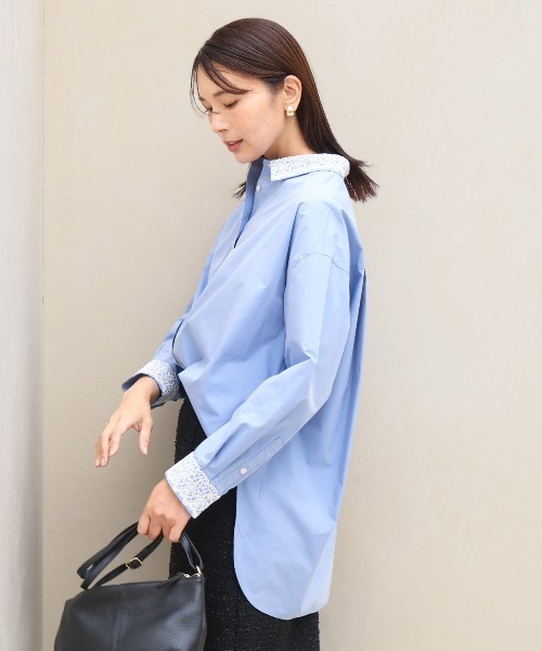 MK MICHEL KLEIN（エムケーミッシェルクラン）の「[洗える]レースデザインシャツ（シャツ/ブラウス・レディース・ライトブルー/ライトイエロー・38）」の3枚目の写真