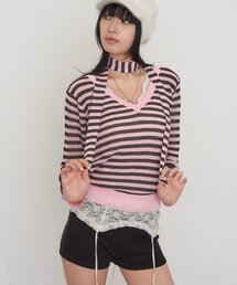 WHO'S WHO gallery | タイ付きボーダーVニット(ニット/セーター)