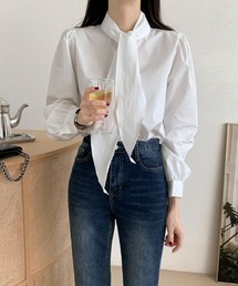 ボウタイデザイン長袖ブラウス
