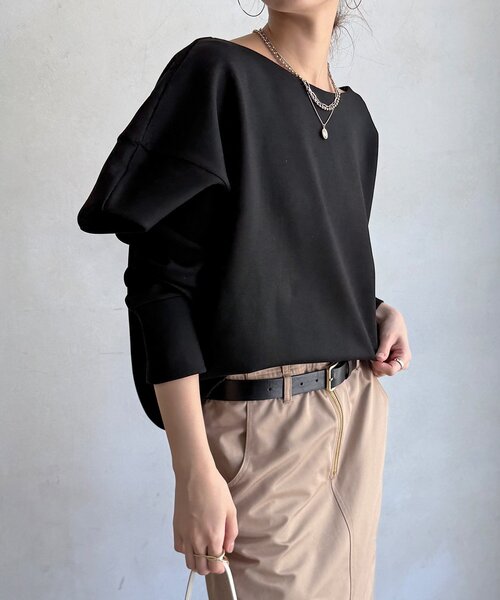 DouDou(ドゥドゥ)の「【WEB限定】パワーショルダースウエット(Tシャツ/カットソー・レディース・チャコールグレー/ブラック・FREE)」の9枚目の写真