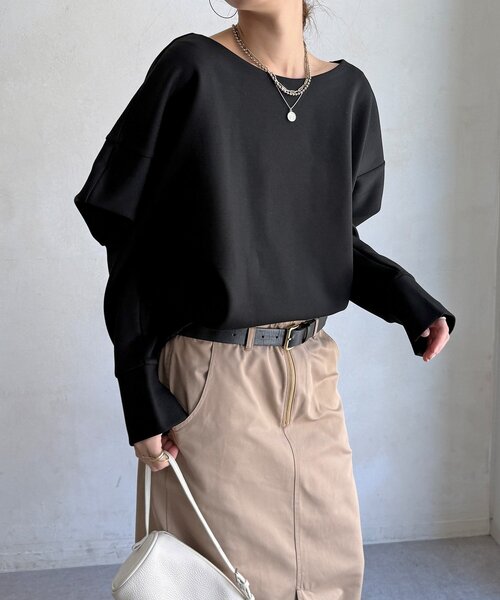 DouDou(ドゥドゥ)の「【WEB限定】パワーショルダースウエット(Tシャツ/カットソー・レディース・チャコールグレー/ブラック・FREE)」の10枚目の写真