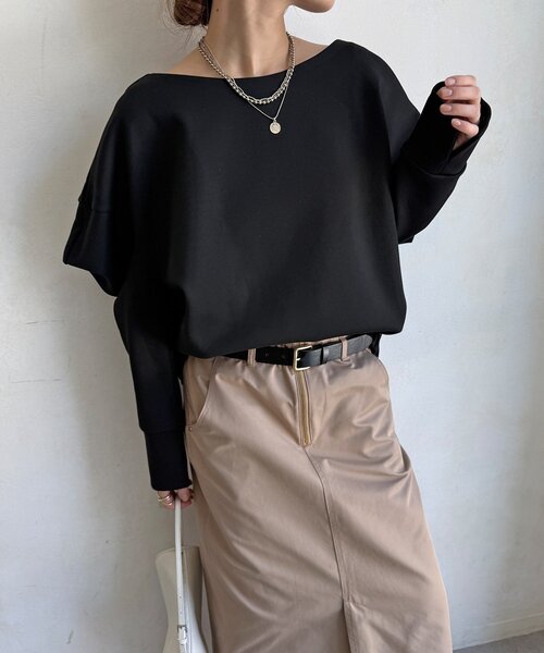 DouDou(ドゥドゥ)の「【WEB限定】パワーショルダースウエット(Tシャツ/カットソー・レディース・チャコールグレー/ブラック・FREE)」の11枚目の写真