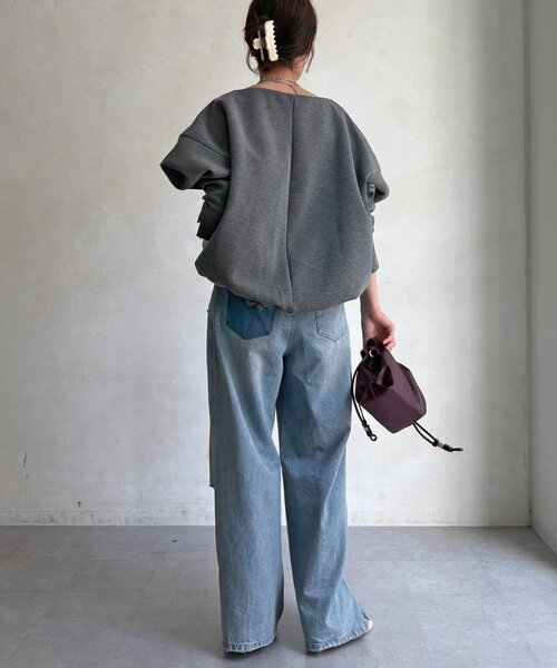 DouDou(ドゥドゥ)の「【WEB限定】パワーショルダースウエット(Tシャツ/カットソー・レディース・チャコールグレー/ブラック・FREE)」の17枚目の写真
