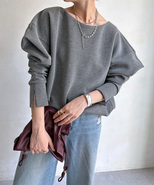 DouDou(ドゥドゥ)の「【WEB限定】パワーショルダースウエット(Tシャツ/カットソー・レディース・チャコールグレー/ブラック・FREE)」の18枚目の写真