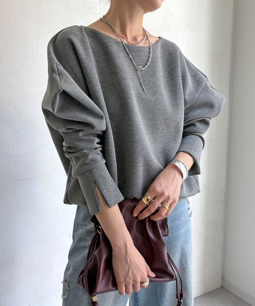 DouDou(ドゥドゥ)の「【WEB限定】パワーショルダースウエット(Tシャツ/カットソー・レディース・チャコールグレー/ブラック・FREE)」の19枚目の写真