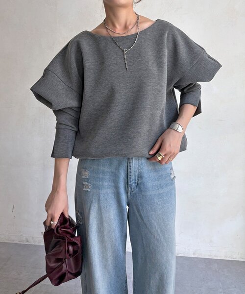 DouDou(ドゥドゥ)の「【WEB限定】パワーショルダースウエット(Tシャツ/カットソー・レディース・チャコールグレー/ブラック・FREE)」の20枚目の写真
