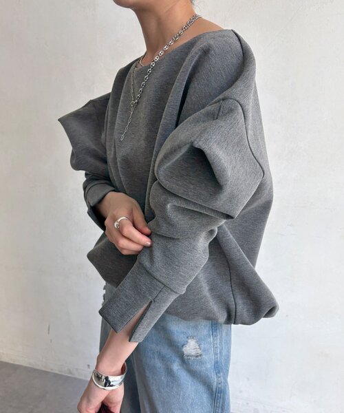 DouDou(ドゥドゥ)の「【WEB限定】パワーショルダースウエット(Tシャツ/カットソー・レディース・チャコールグレー/ブラック・FREE)」の22枚目の写真