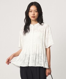 カット ジャガード 5分袖 ブラウス